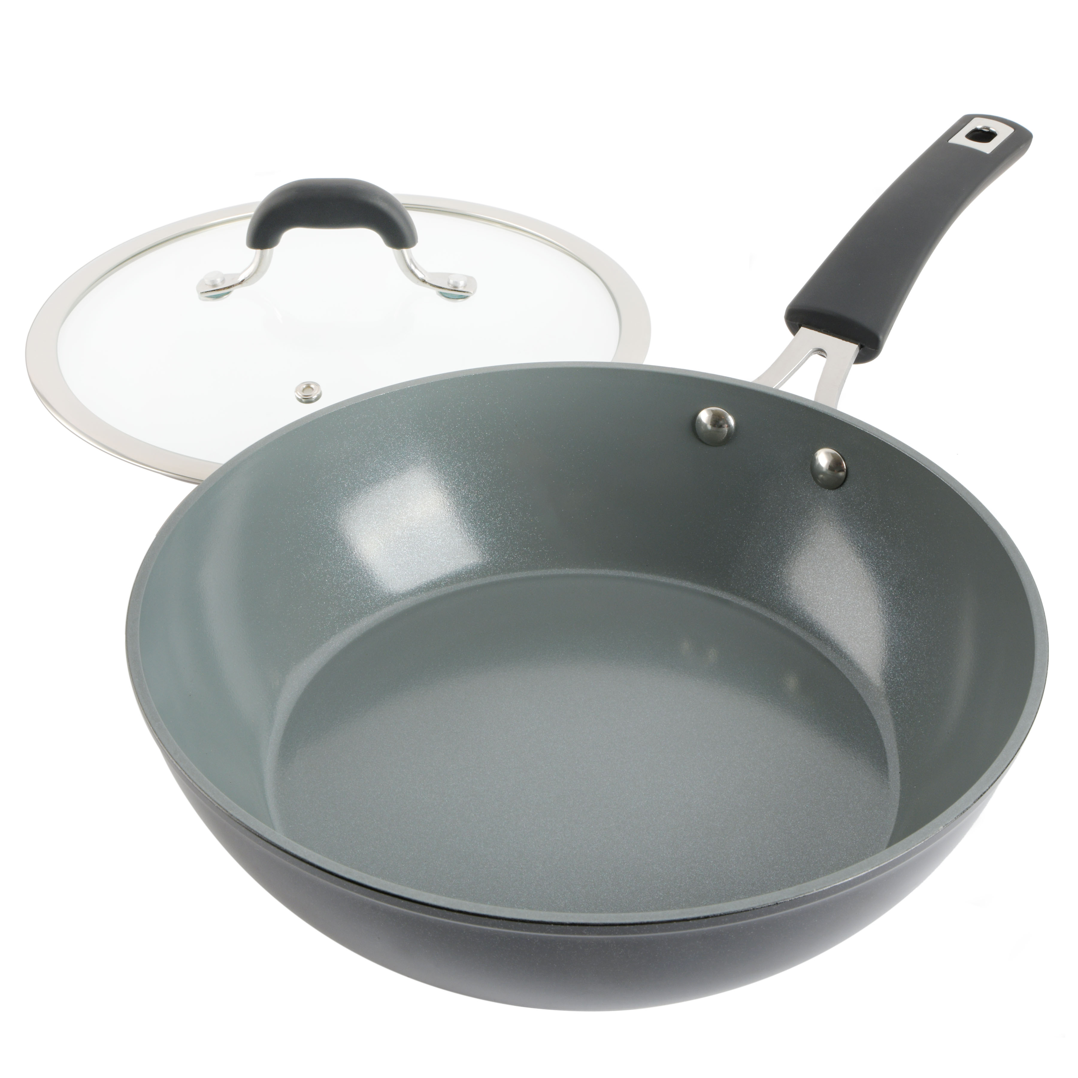 Arlington Black Diamond Aluminum Saute Pan with Lid, 3.5-quart, Black Diamond/Grey Diamond Ceramic, Soft Touch Bakelite Handle 9632202