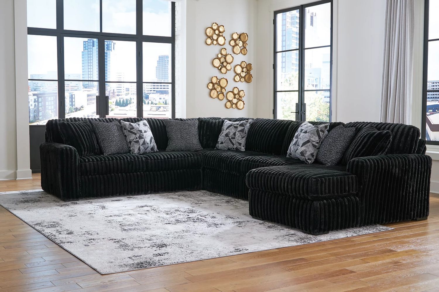 Midnight-Madness 4-Piece Sectional With RAF Chaise In Onyx 98103S3