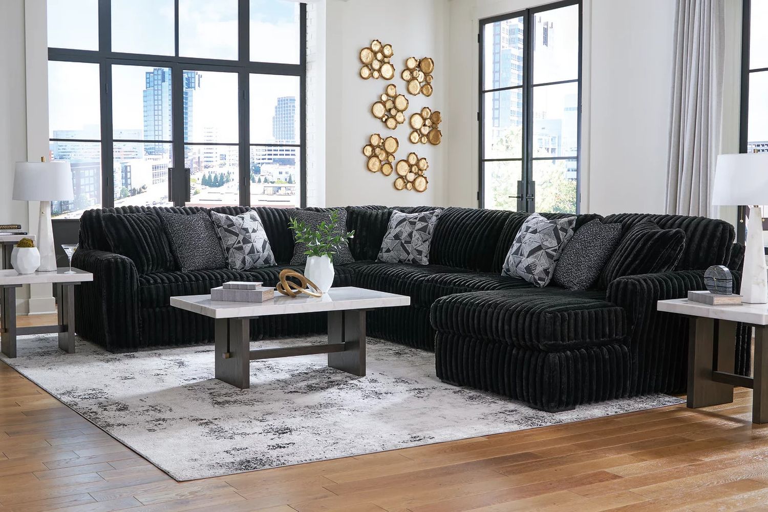 Midnight-Madness 4-Piece Sectional With RAF Chaise In Onyx 98103S3