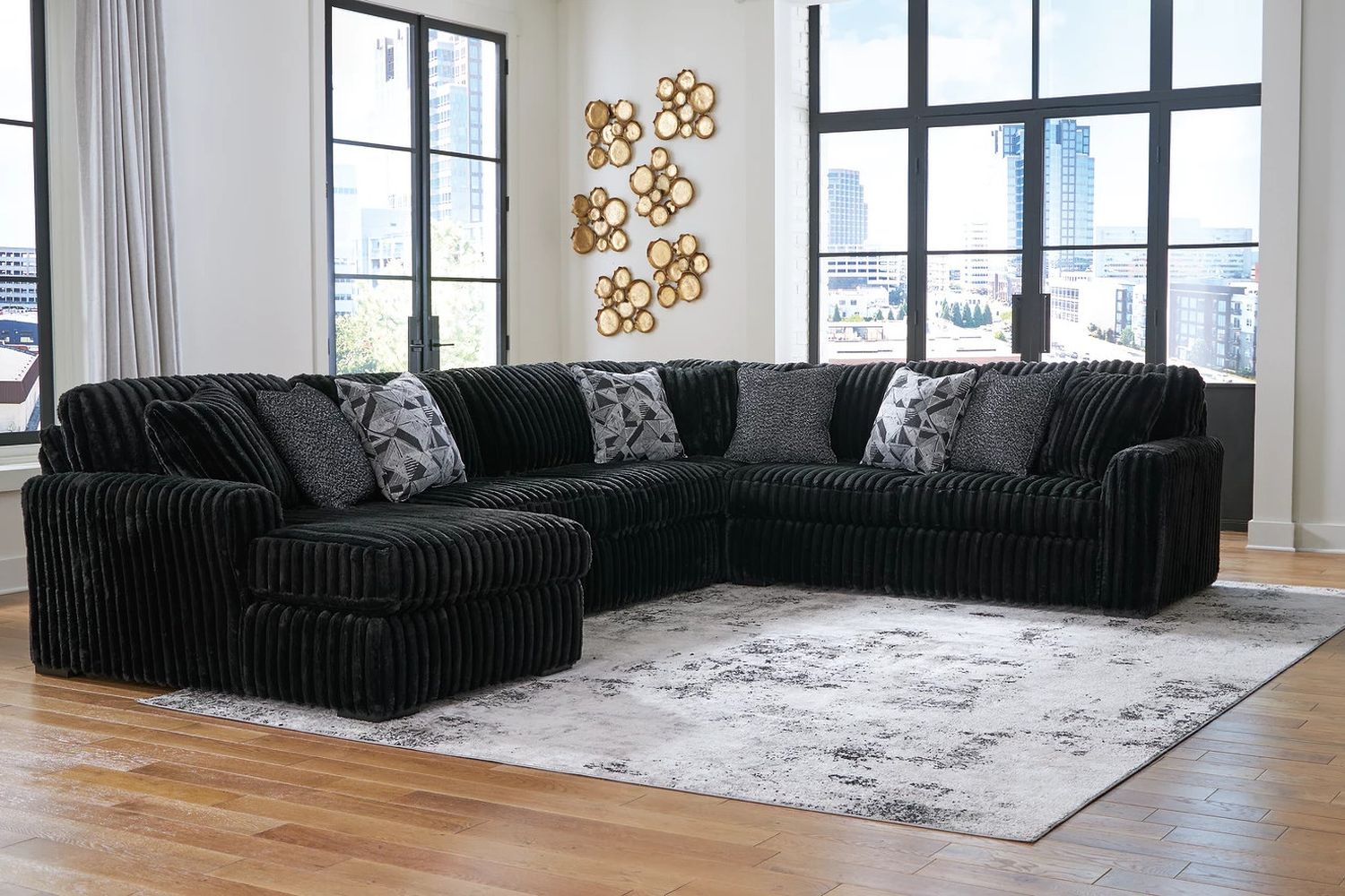 Midnight-Madness 4-Piece Sectional With LAF Chaise In Onyx 98103S4
