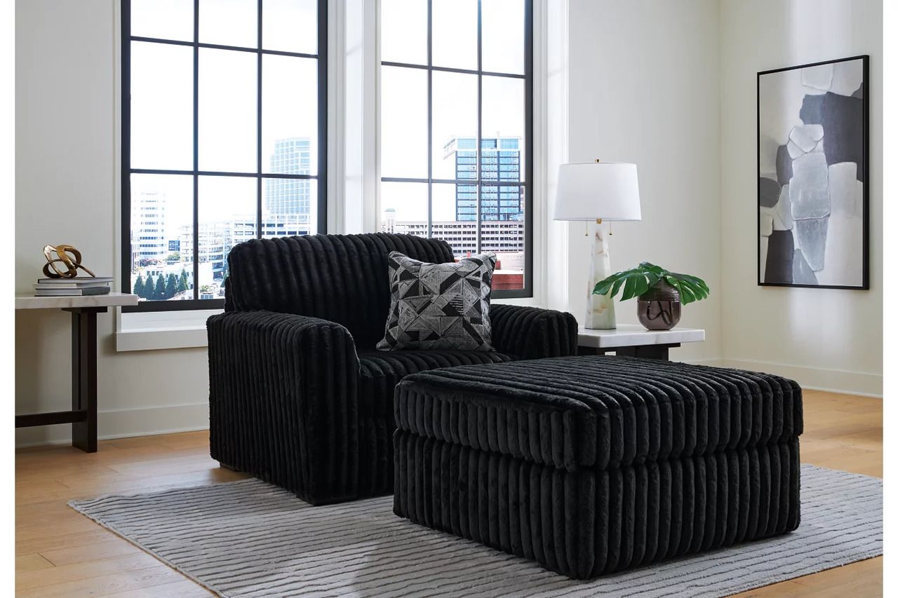 Midnight-Madness Oversized Chair and Ottoman In Onyx 98103U15