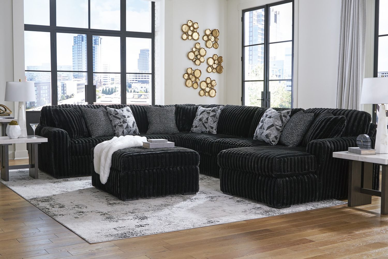 Midnight-Madness Oversized Chair and Ottoman In Onyx 98103U15