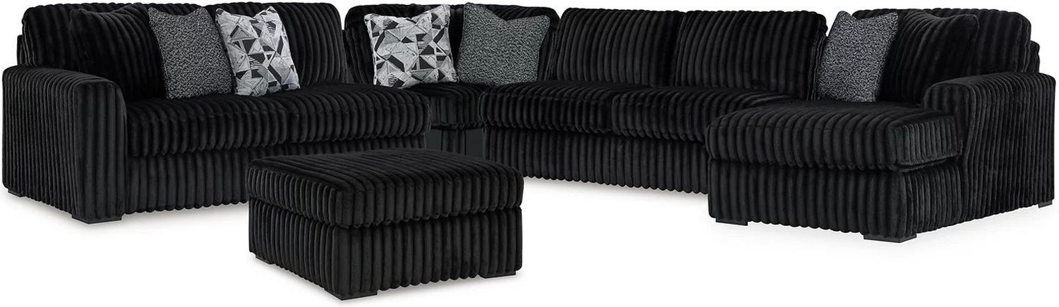 Midnight-Madness 4-Piece Sectional and Oversized Accent Ottoman In Onyx 98103U3