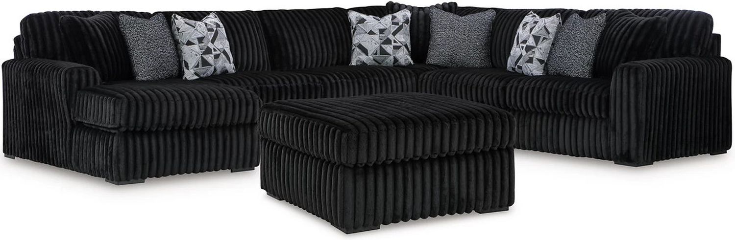 Midnight-Madness 4-Piece Sectional and Ottoman In Onyx 98103U6
