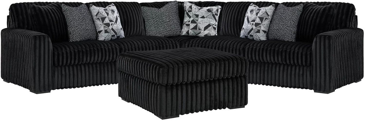 Midnight-Madness 3-Piece Sectional and Oversized Ottoman In Onyx 98103U7