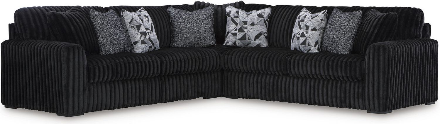 Midnight-Madness 3-Piece Sectional and Oversized Ottoman In Onyx 98103U7