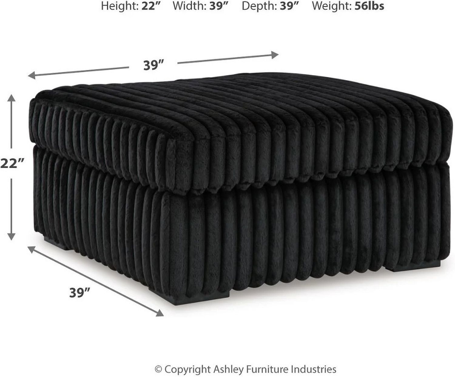 Midnight-Madness 3-Piece Sectional and Oversized Ottoman In Onyx 98103U7