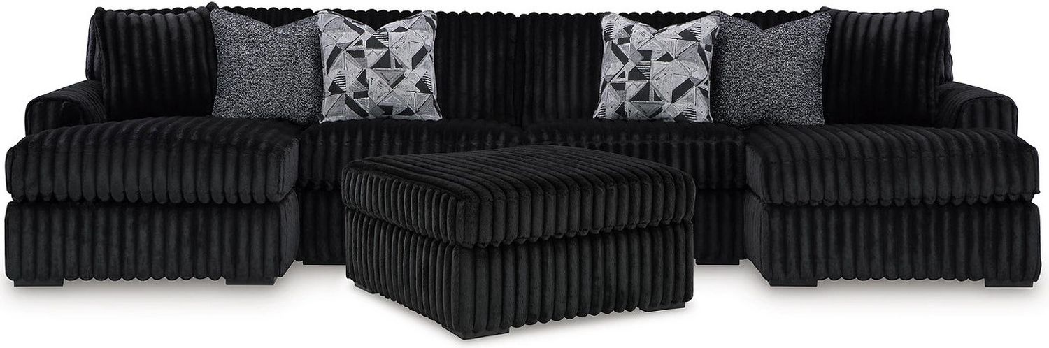 Midnight-Madness 3 Piece Sectional with Ottoman In Onyx 98103U8