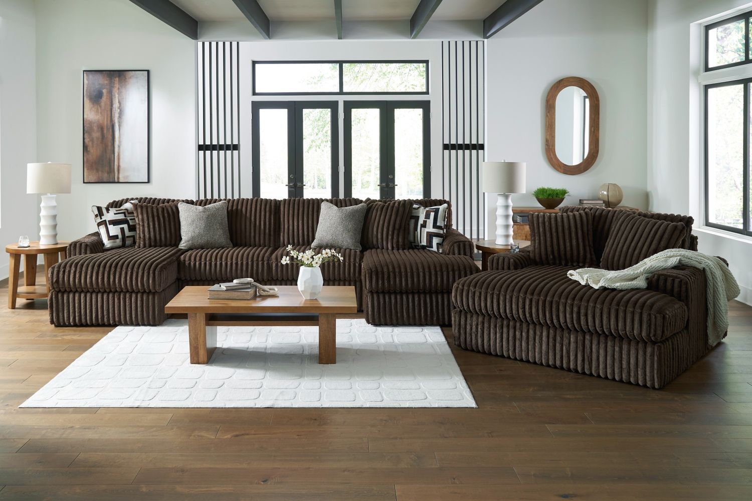 Midnight-Madness 3-Piece Sectional with LAF and RAF Chaise In Chocolate 98104S5