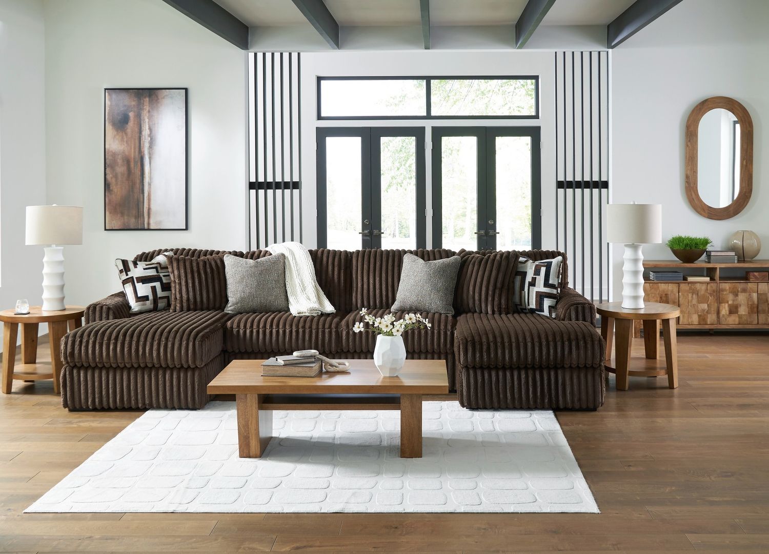 Midnight-Madness 3-Piece Sectional with LAF and RAF Chaise In Chocolate 98104S5