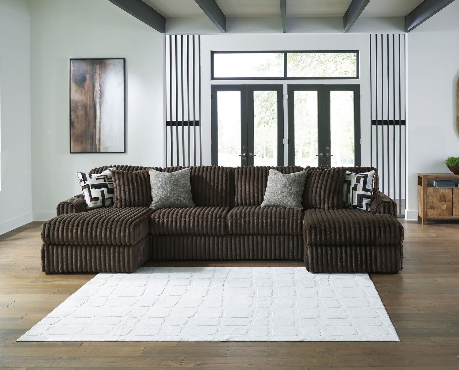 Midnight-Madness 3-Piece Sectional with LAF and RAF Chaise In Chocolate 98104S5