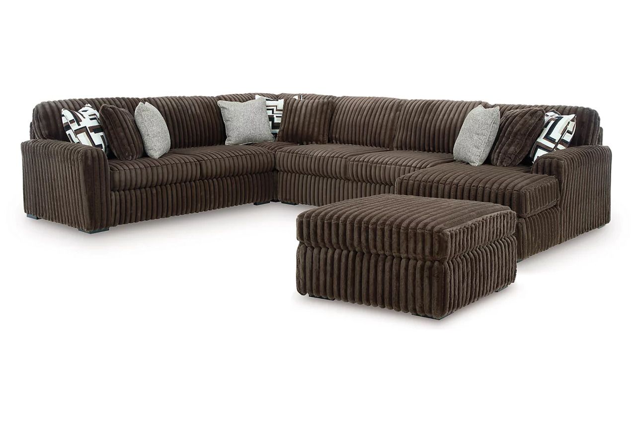 Midnight-Madness 4-Piece Sectional and Oversized Accent Ottoman In Chocolate 98104U5