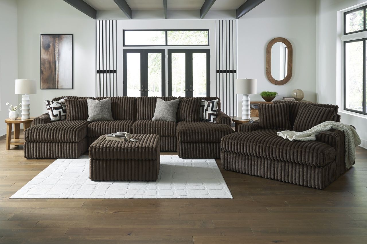 Midnight-Madness 4-Piece Sectional with Chaise, Oversized Chair and Ottoman In Chocolate 98104U6