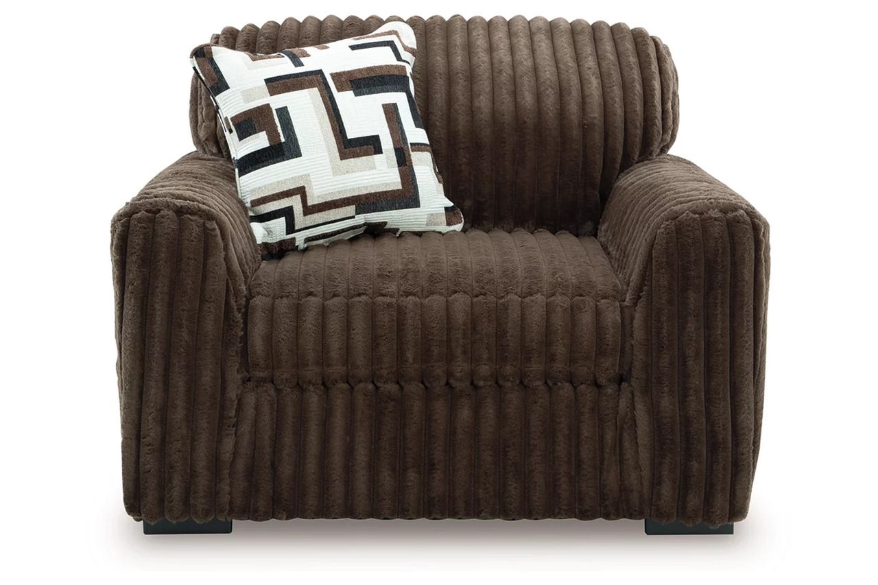 Midnight-Madness 4-Piece Sectional with Chaise, Oversized Chair and Ottoman In Chocolate 98104U6