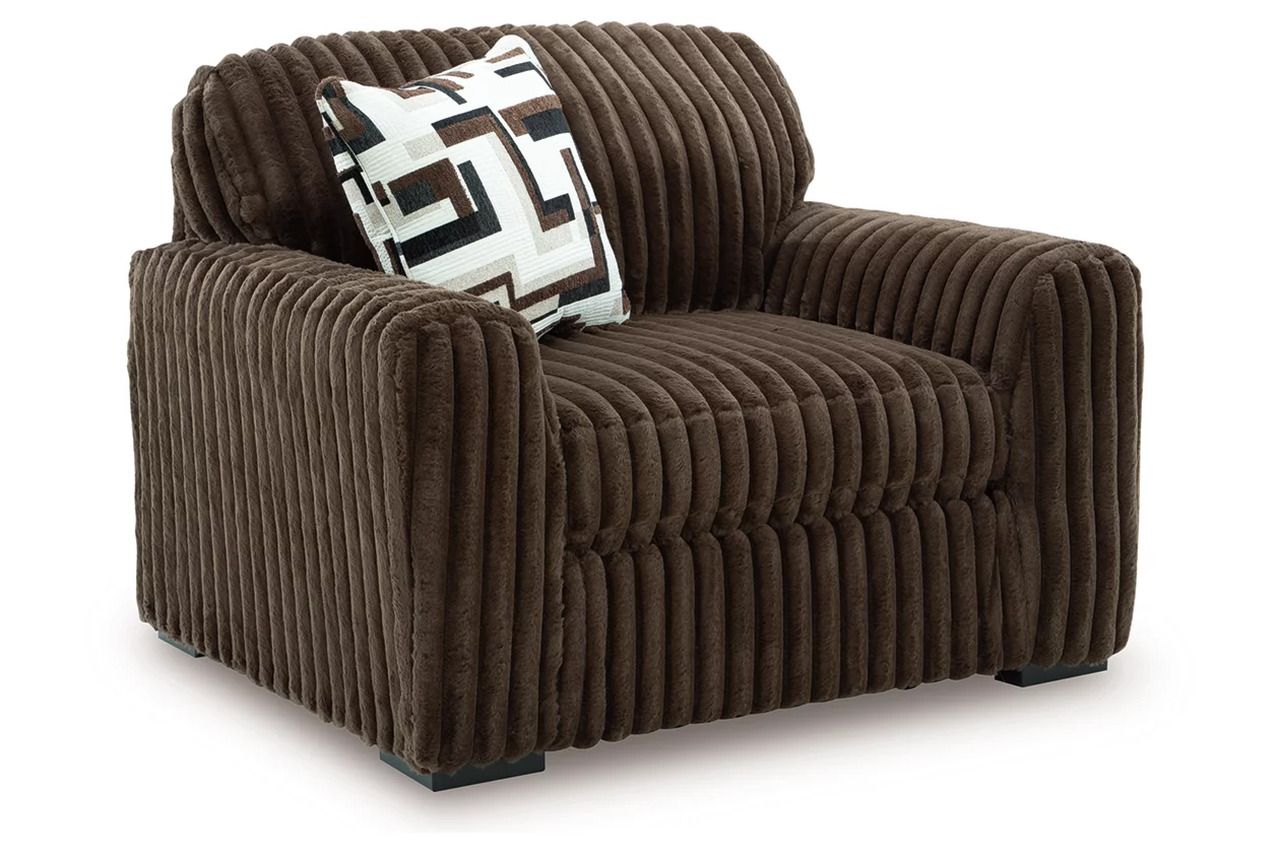 Midnight-Madness 4-Piece Sectional with Chaise, Oversized Chair and Ottoman In Chocolate 98104U6