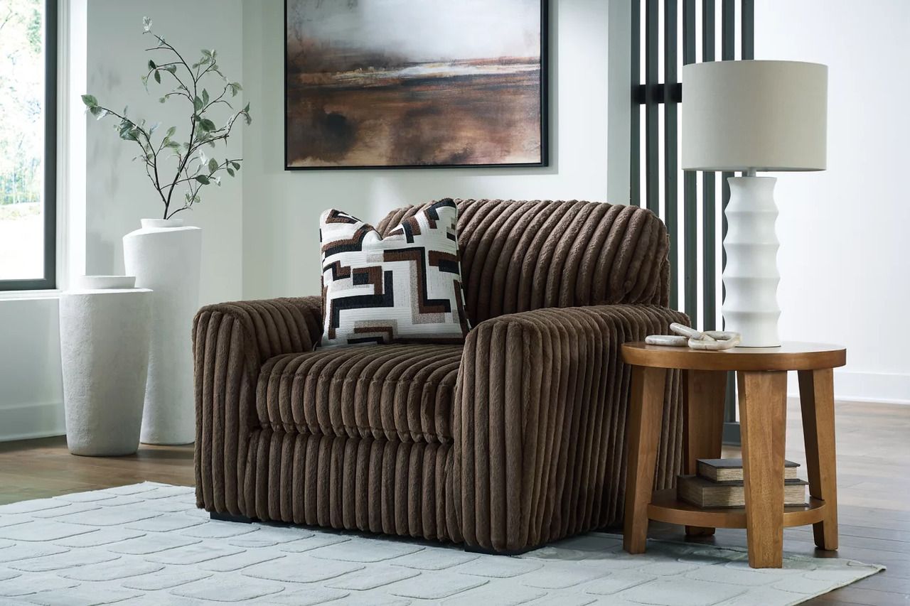 Midnight-Madness 4-Piece Sectional with Chaise, Oversized Chair and Ottoman In Chocolate 98104U6