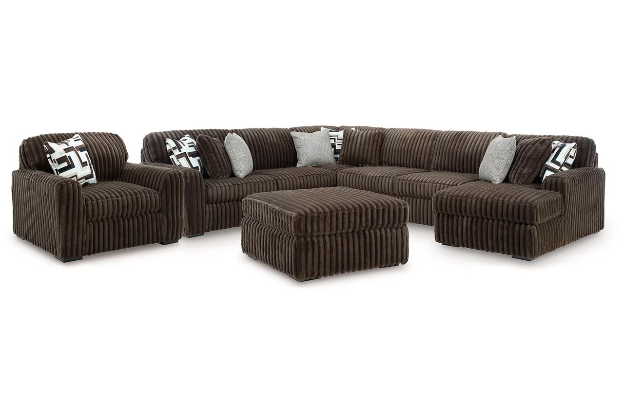 Midnight-Madness 4-Piece Sectional with Chaise, Oversized Chair and Ottoman In Chocolate 98104U6