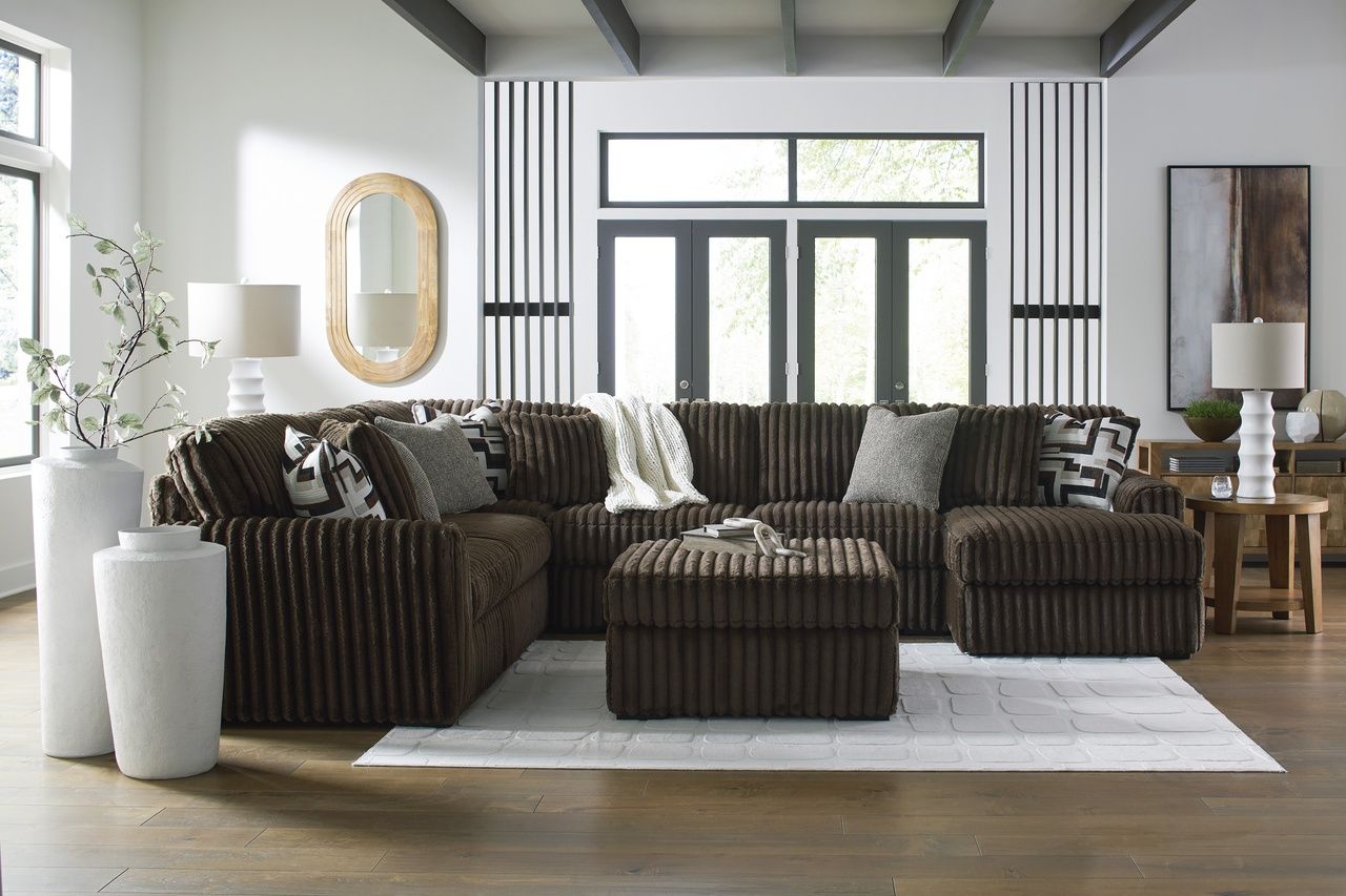 Midnight-Madness 4-Piece Sectional with Chaise, Oversized Chair and Ottoman In Chocolate 98104U6