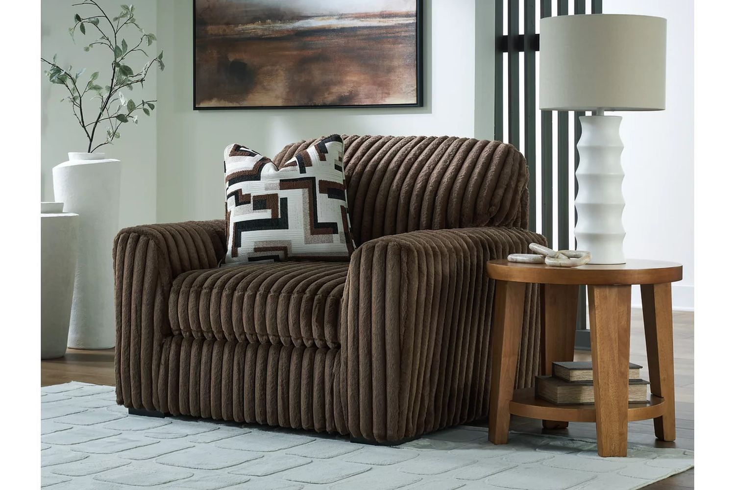 Midnight-Madness 4-Piece Sectional with Chaise, Oversized Chair and Ottoman In Chocolate 98104U6