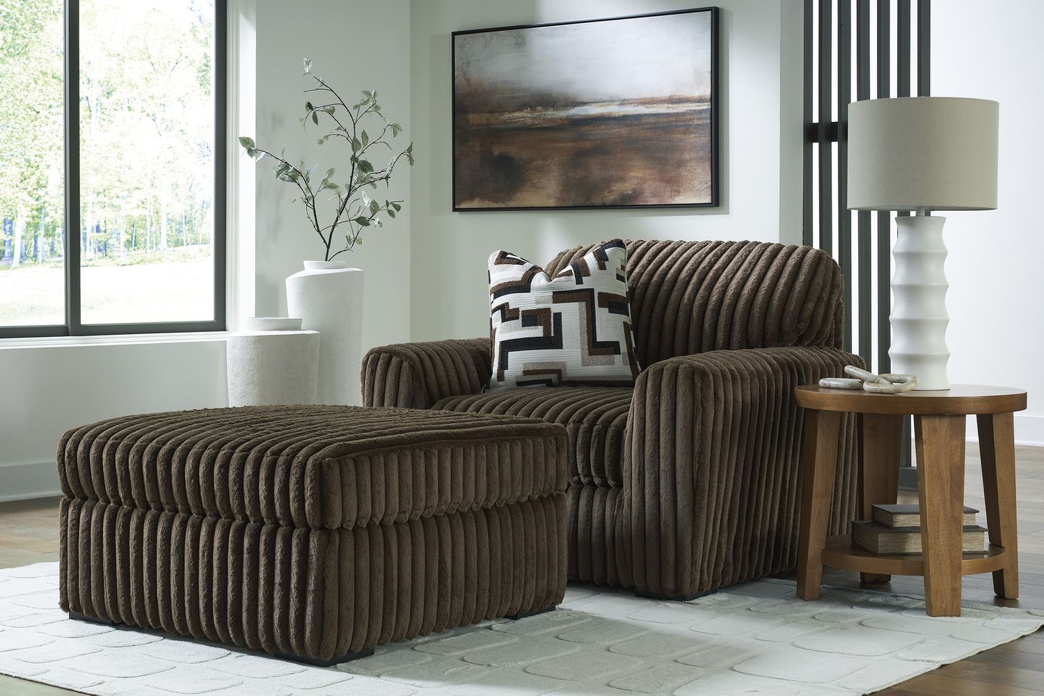 Midnight-Madness 4-Piece Sectional with Chaise, Oversized Chair and Ottoman In Chocolate 98104U6