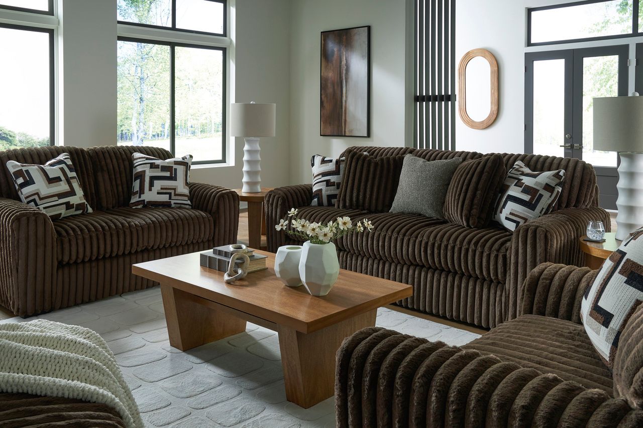 Midnight-Madness 4-Piece Sectional with Chaise, Oversized Chair and Ottoman In Chocolate 98104U6