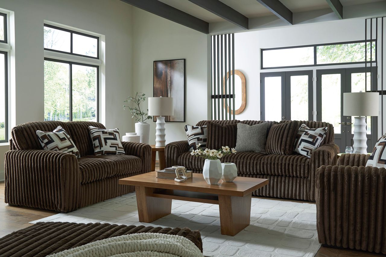 Midnight-Madness 4-Piece Sectional with Chaise, Oversized Chair and Ottoman In Chocolate 98104U6