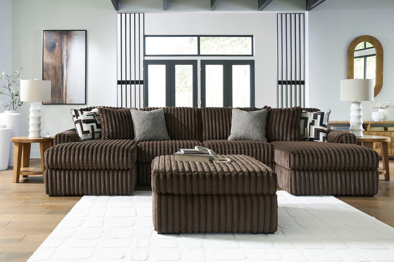 Midnight-Madness 3 Piece Sectional with Ottoman In Chocolate 98104U8