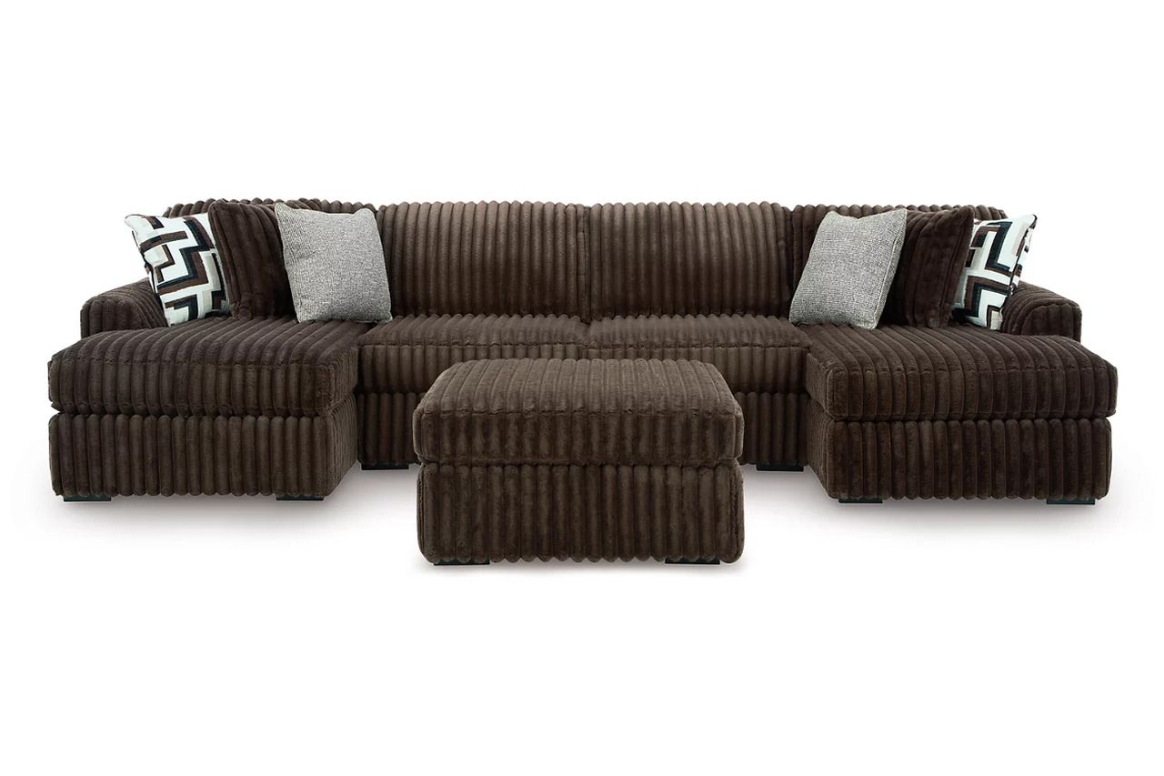 Midnight-Madness 3 Piece Sectional with Ottoman In Chocolate 98104U8