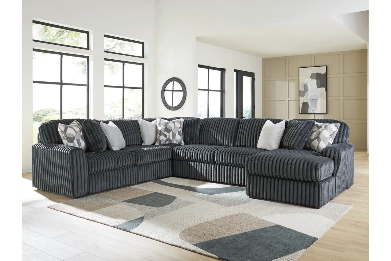 Midnight-Madness 4-Piece Sectional with RAF Chaise In Gunmetal 98105S2