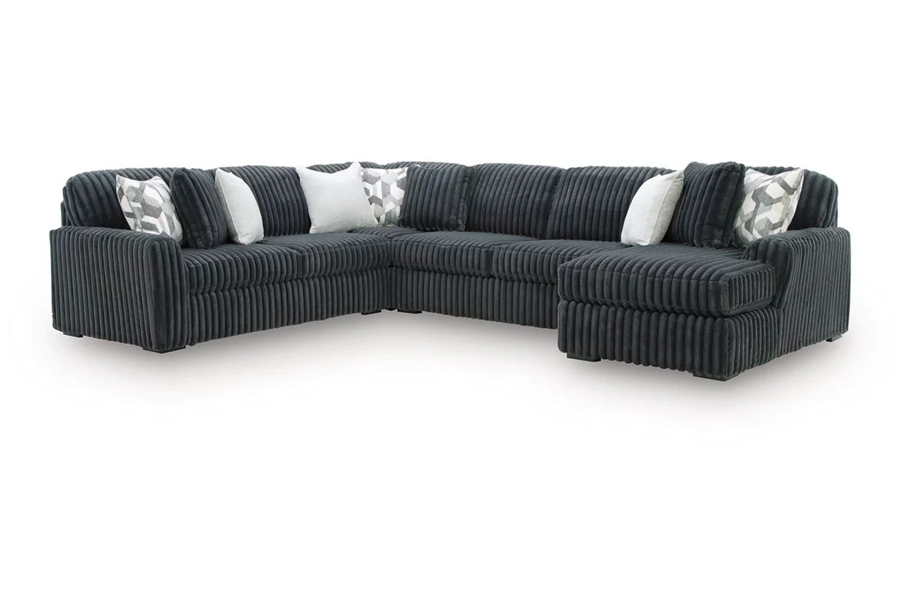 Midnight-Madness 4-Piece Sectional with RAF Chaise In Gunmetal 98105S2