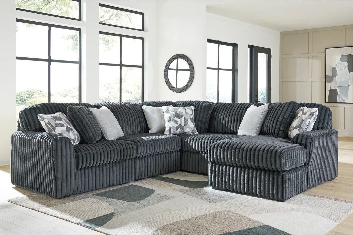 Midnight-Madness 5-Piece Sectional with RAF Chaise In Gunmetal 98105S23