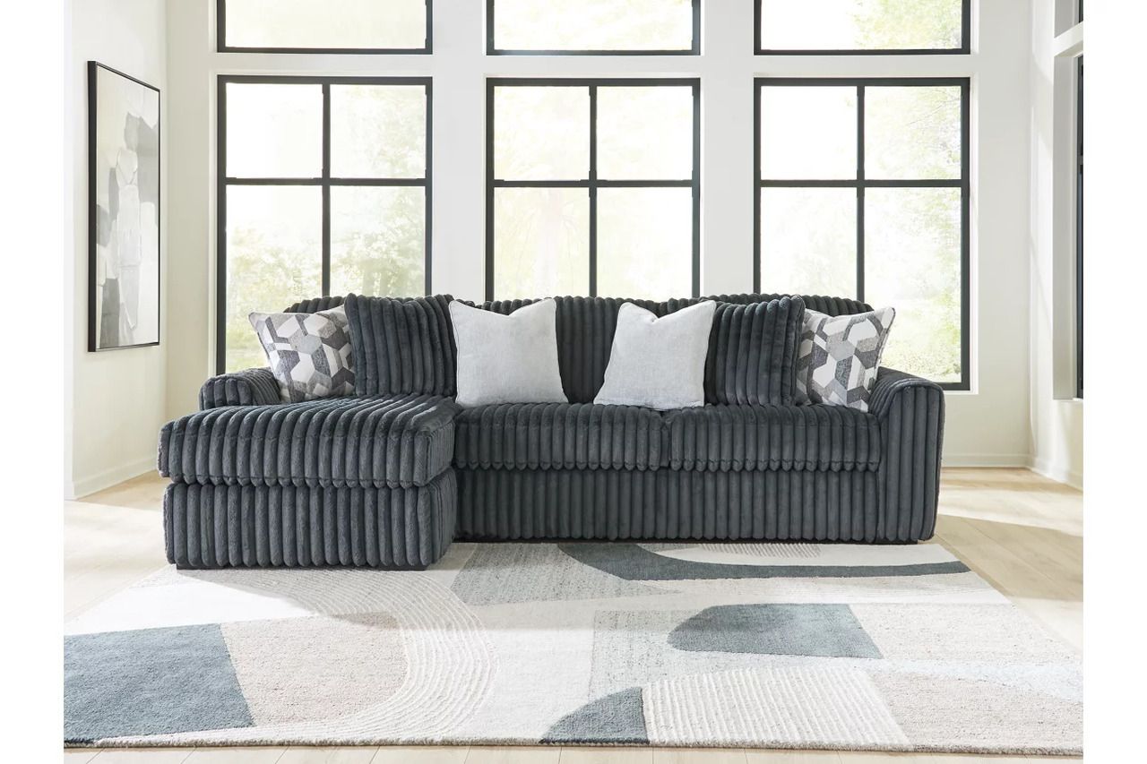 Midnight-Madness 2-Piece Sectional RAF Sofa Chaise In Gunmetal 98105S4