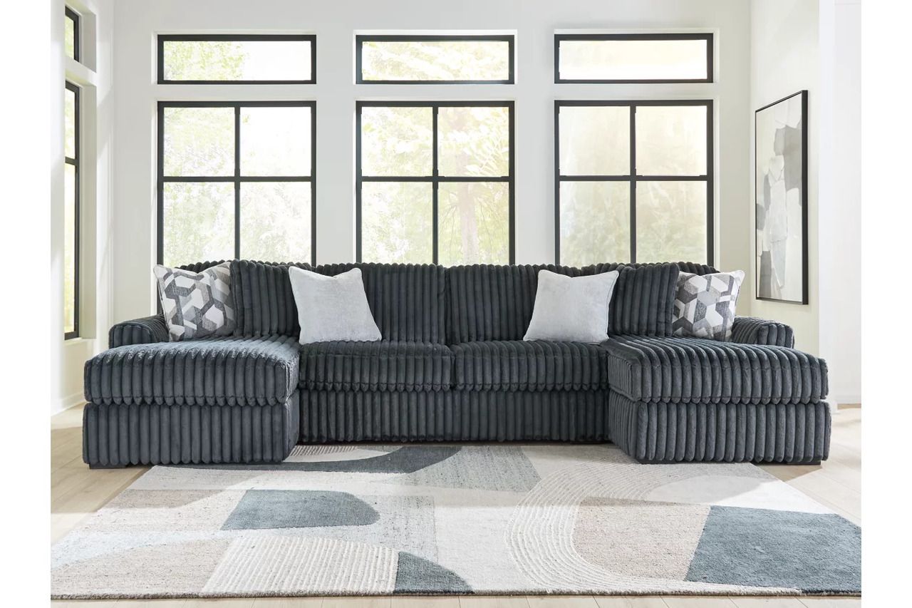 Midnight-Madness 3-Piece LAF Double Chaise Sectional In Gunmetal 98105S7