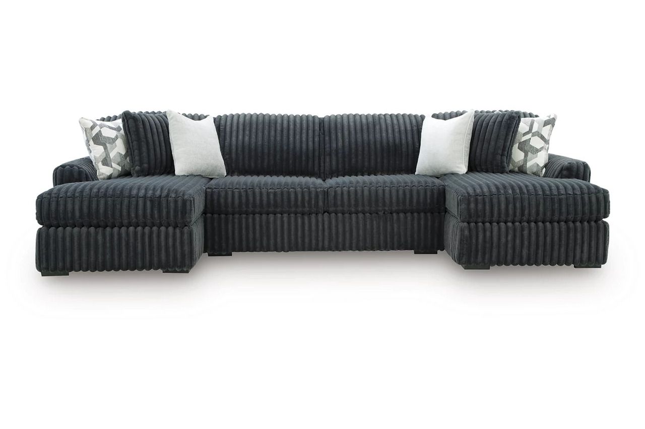 Midnight-Madness 3-Piece LAF Double Chaise Sectional In Gunmetal 98105S7