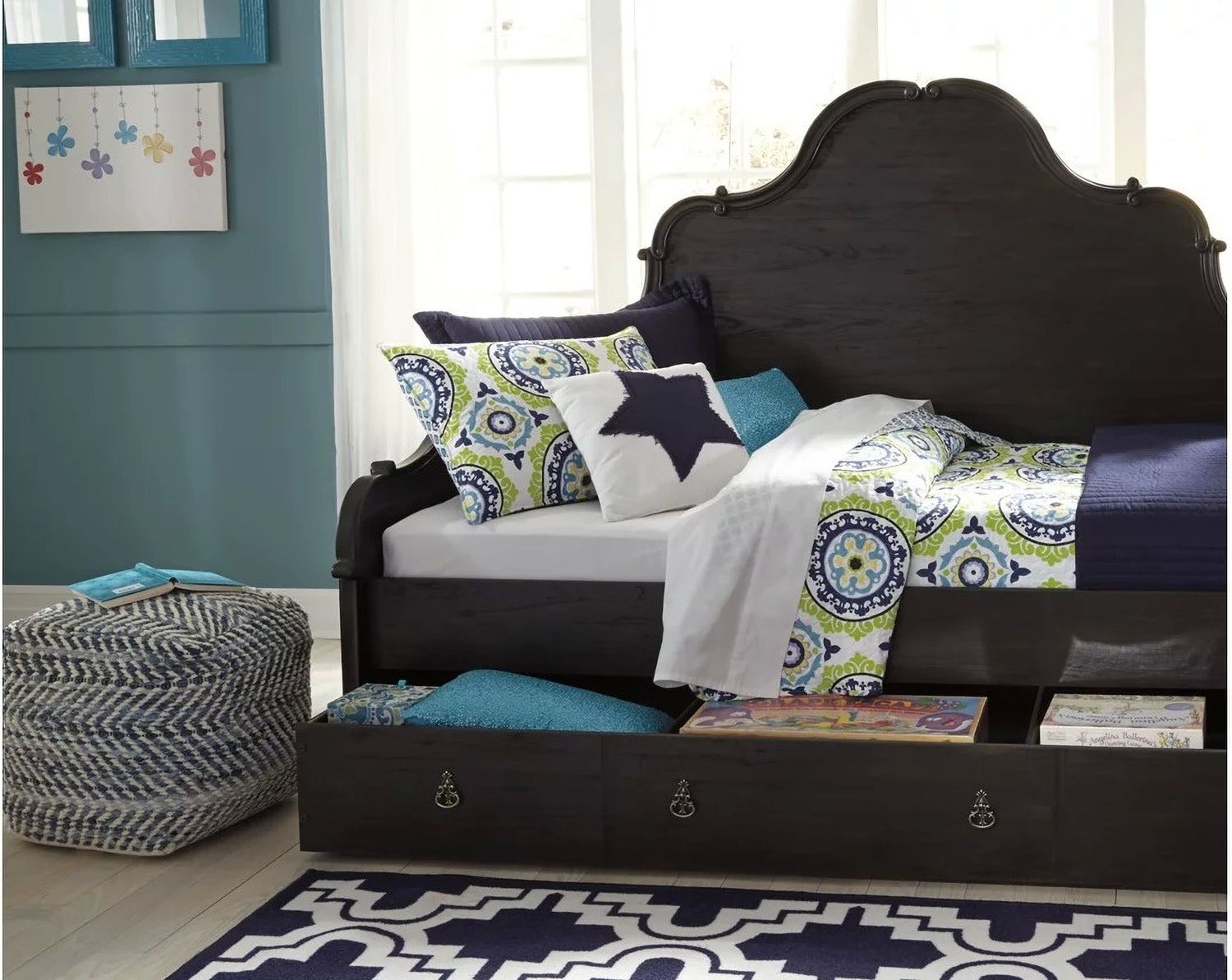 Chevron Blue Pouf A1000445