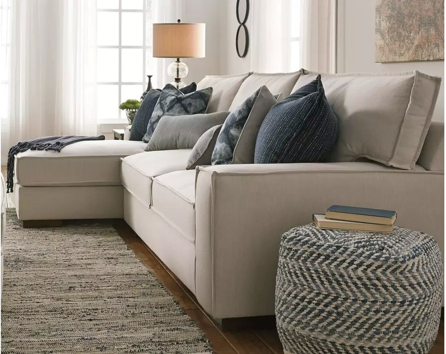 Chevron Blue Pouf A1000445