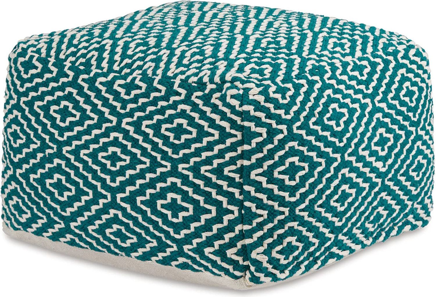 Brynnsen Pouf In Ivory and Teal A1001055
