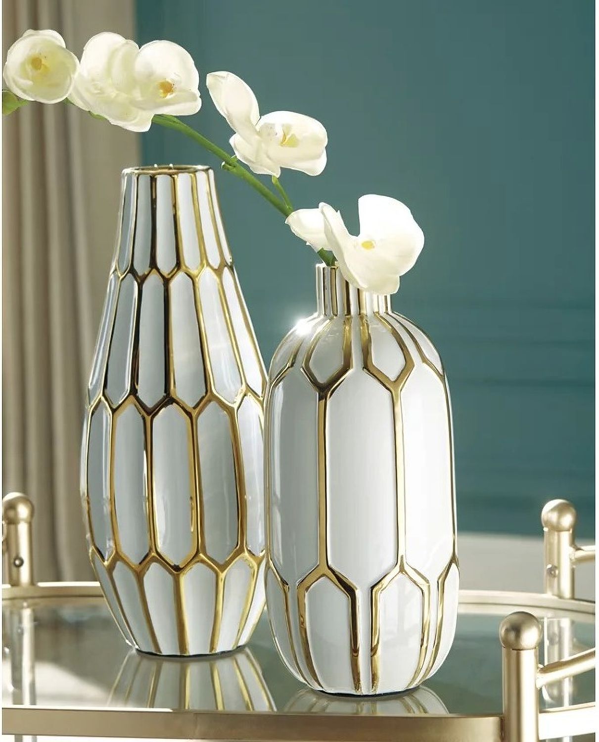 Mohsen Gold and White Vase Set of 2 A2000135