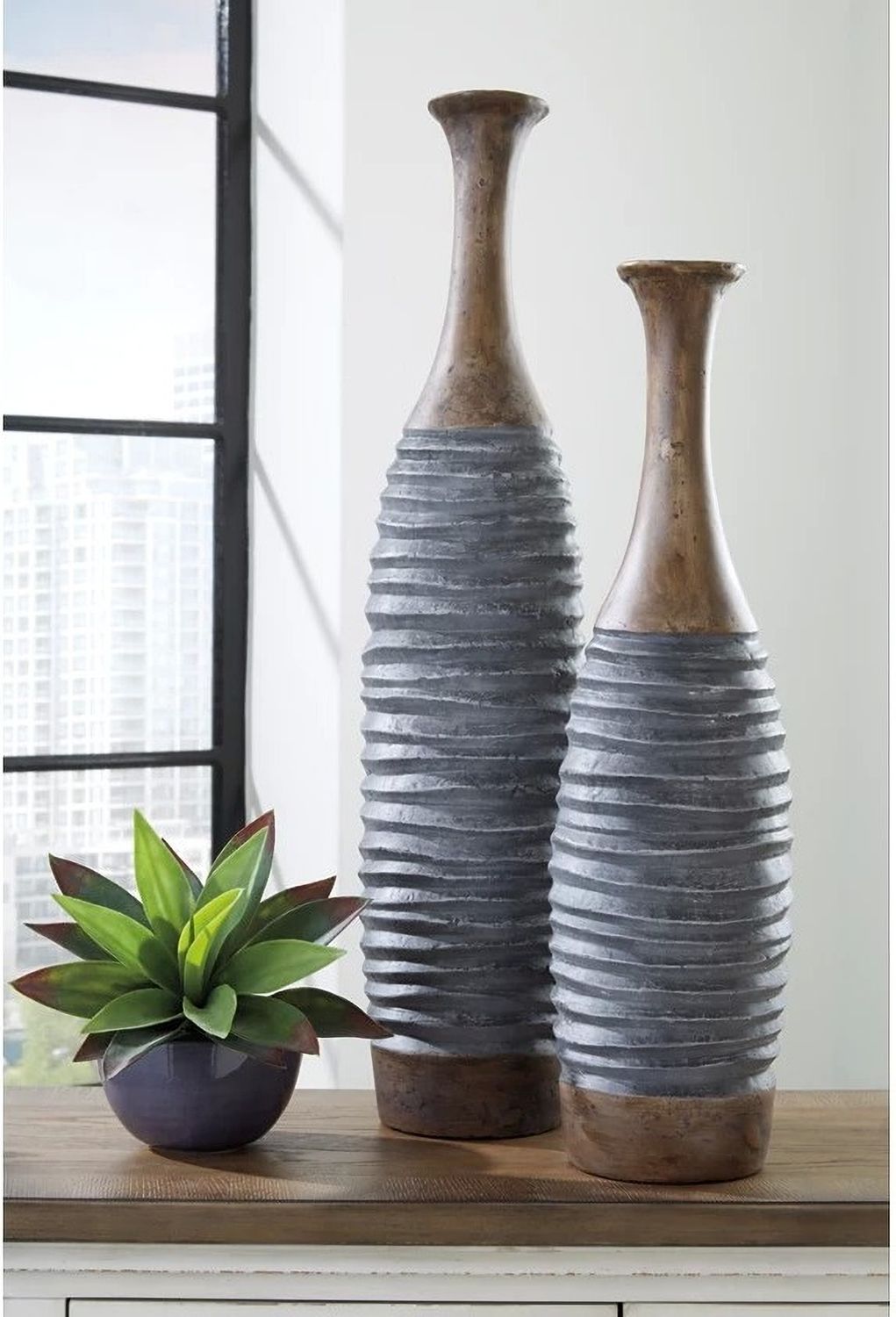Blayze Antique Gray And Brown Vase Set of 2 A2000388