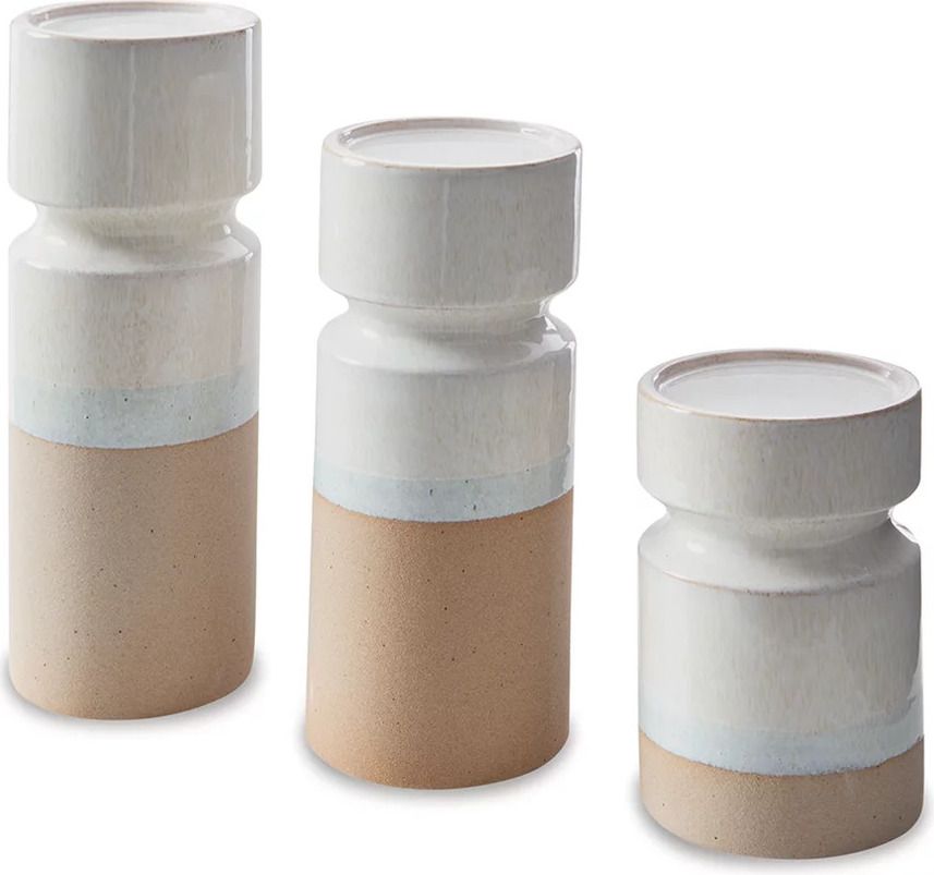 Hurston Ivory And Brown Candle Holder Set Of 3 A2000583