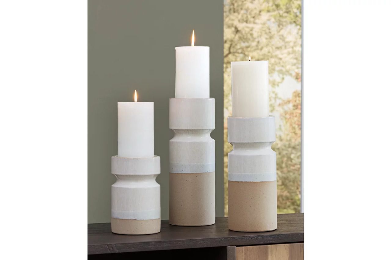 Hurston Ivory And Brown Candle Holder Set Of 3 A2000583