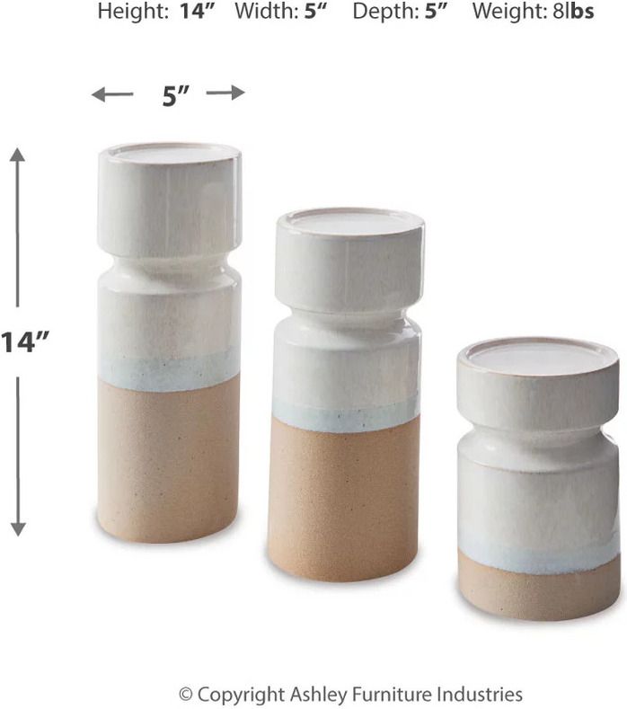 Hurston Ivory And Brown Candle Holder Set Of 3 A2000583