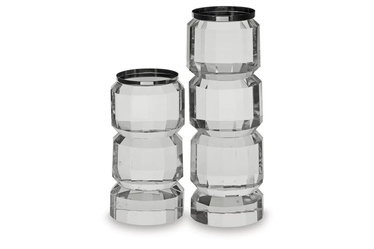 Brentley 2 Piece Candle Holder Set In Clear/Silver A2000770