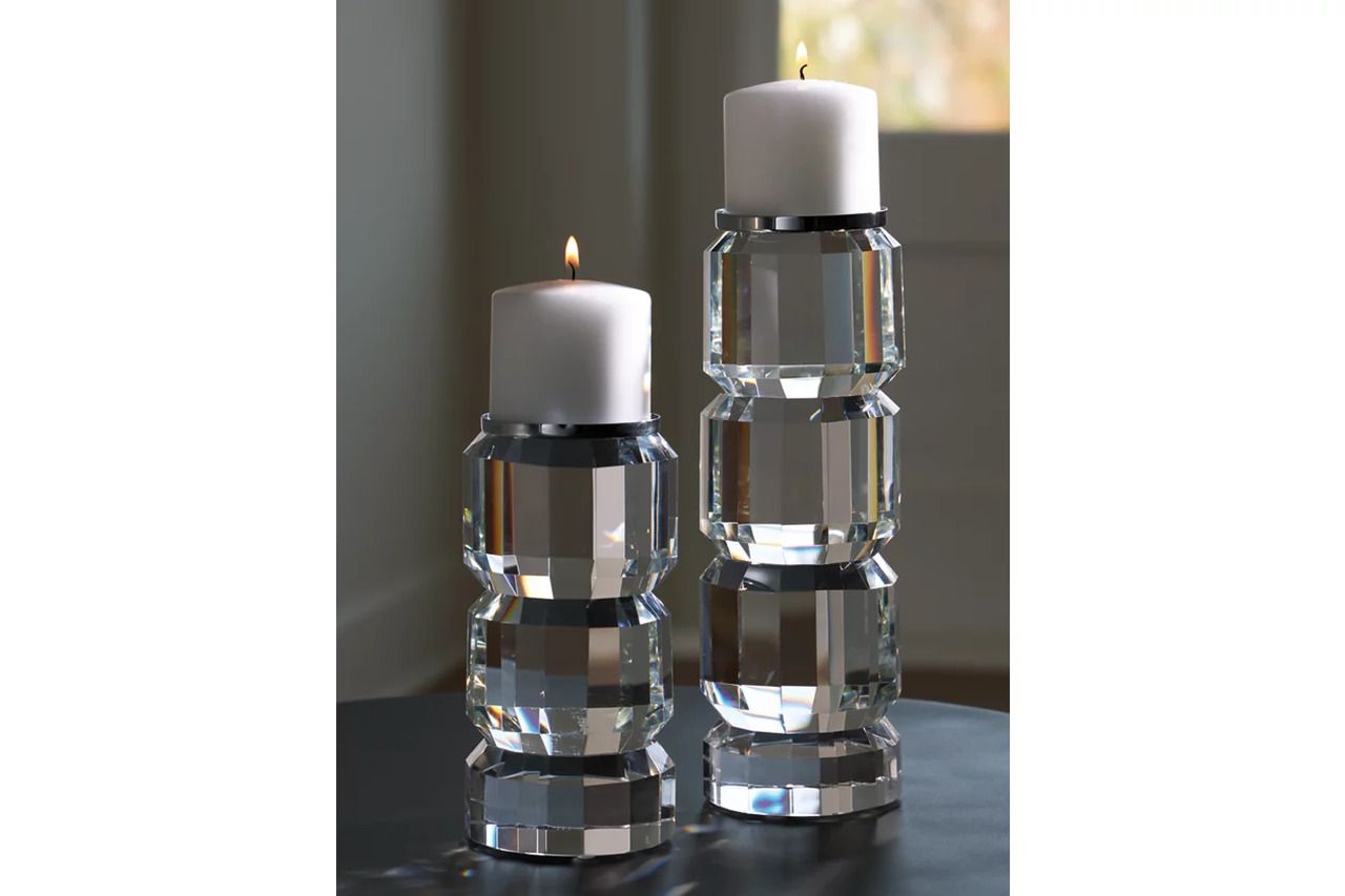 Brentley 2 Piece Candle Holder Set In Clear/Silver A2000770
