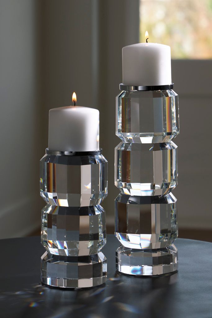 Brentley 2 Piece Candle Holder Set In Clear/Silver A2000770