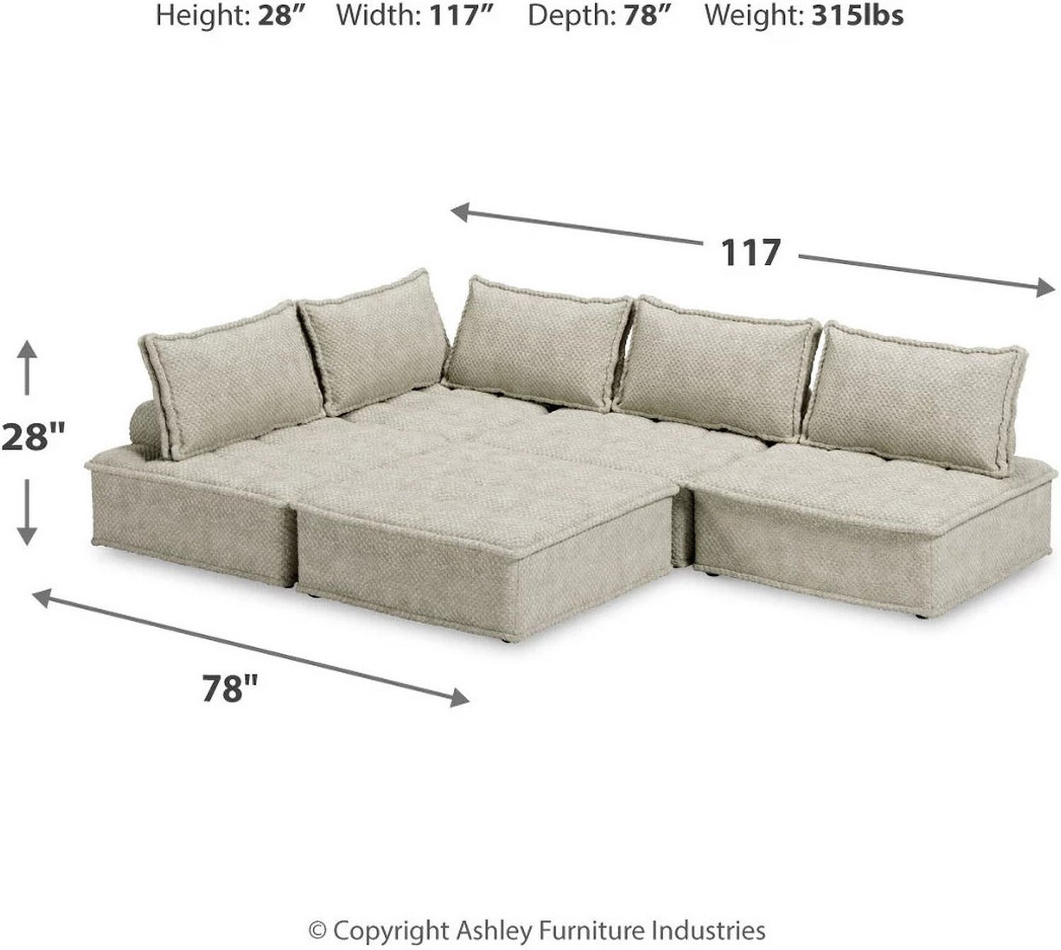 Bales 5-Piece Modular Seating In Taupe A3000244A5