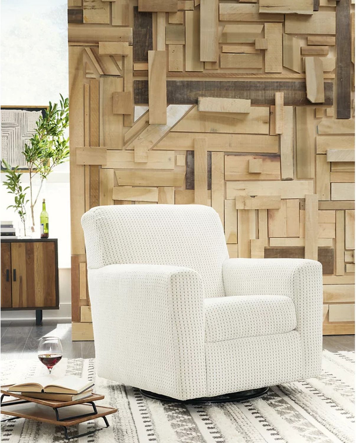 Herstow Ivory Swivel Glider Accent Chair A3000365
