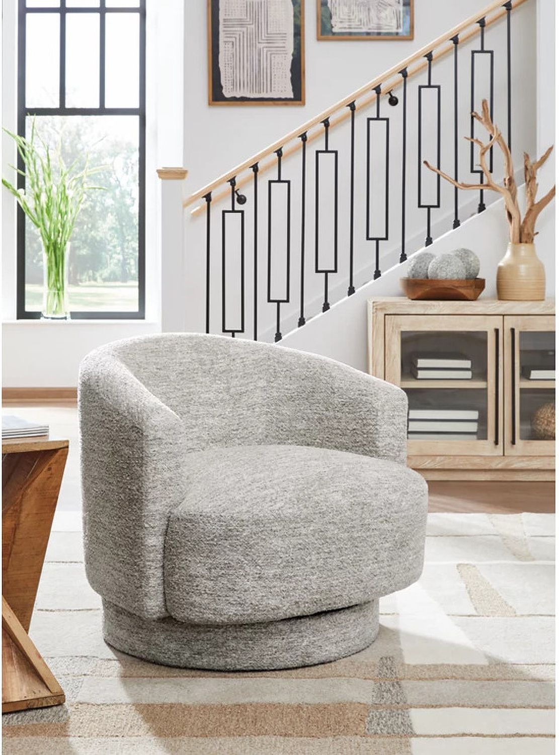 Wardsor Swivel Chair In Stone A3000731