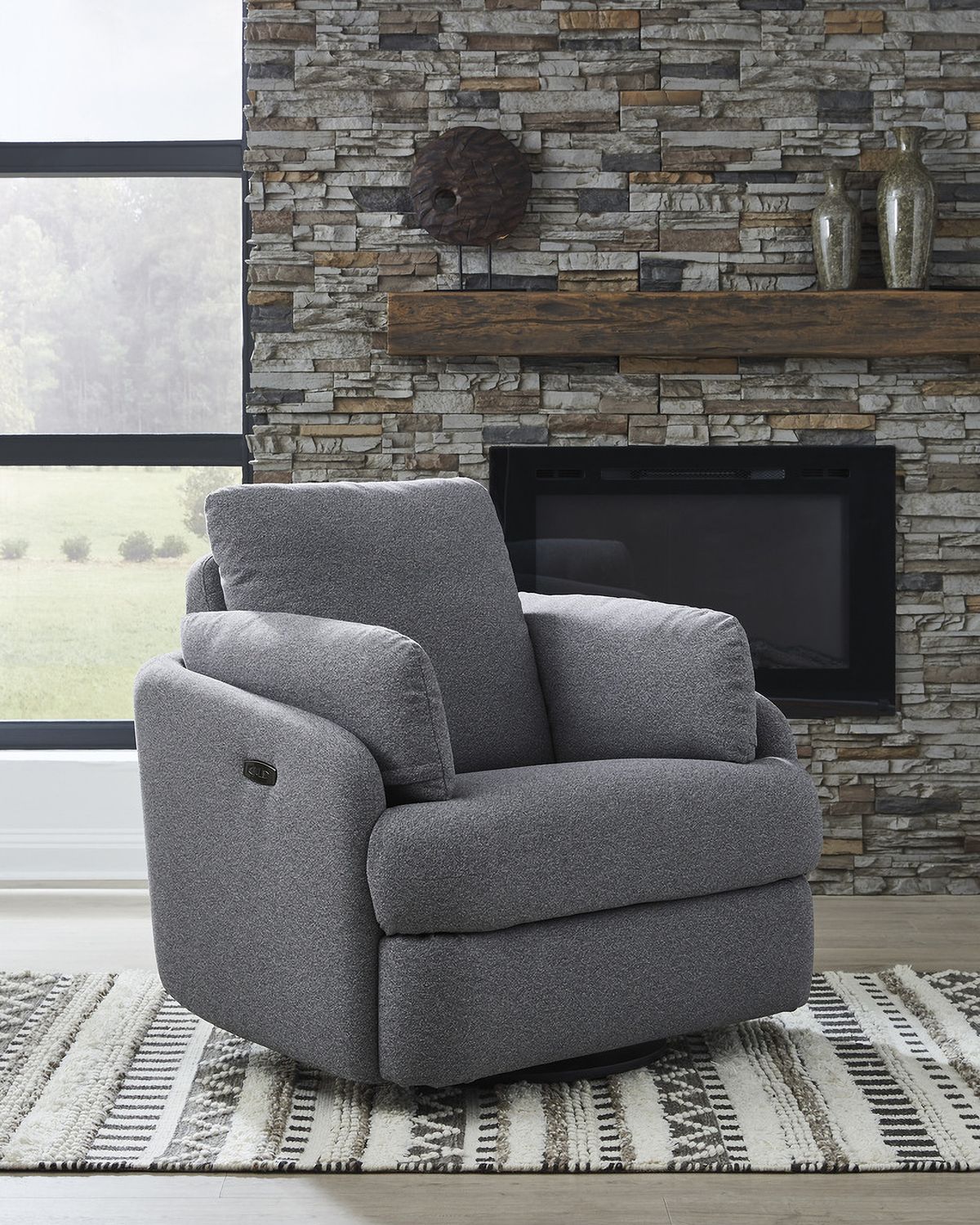Alainmont Next-Gen Nuvella Swivel Power Recliner In Salt & Pepper A3000738