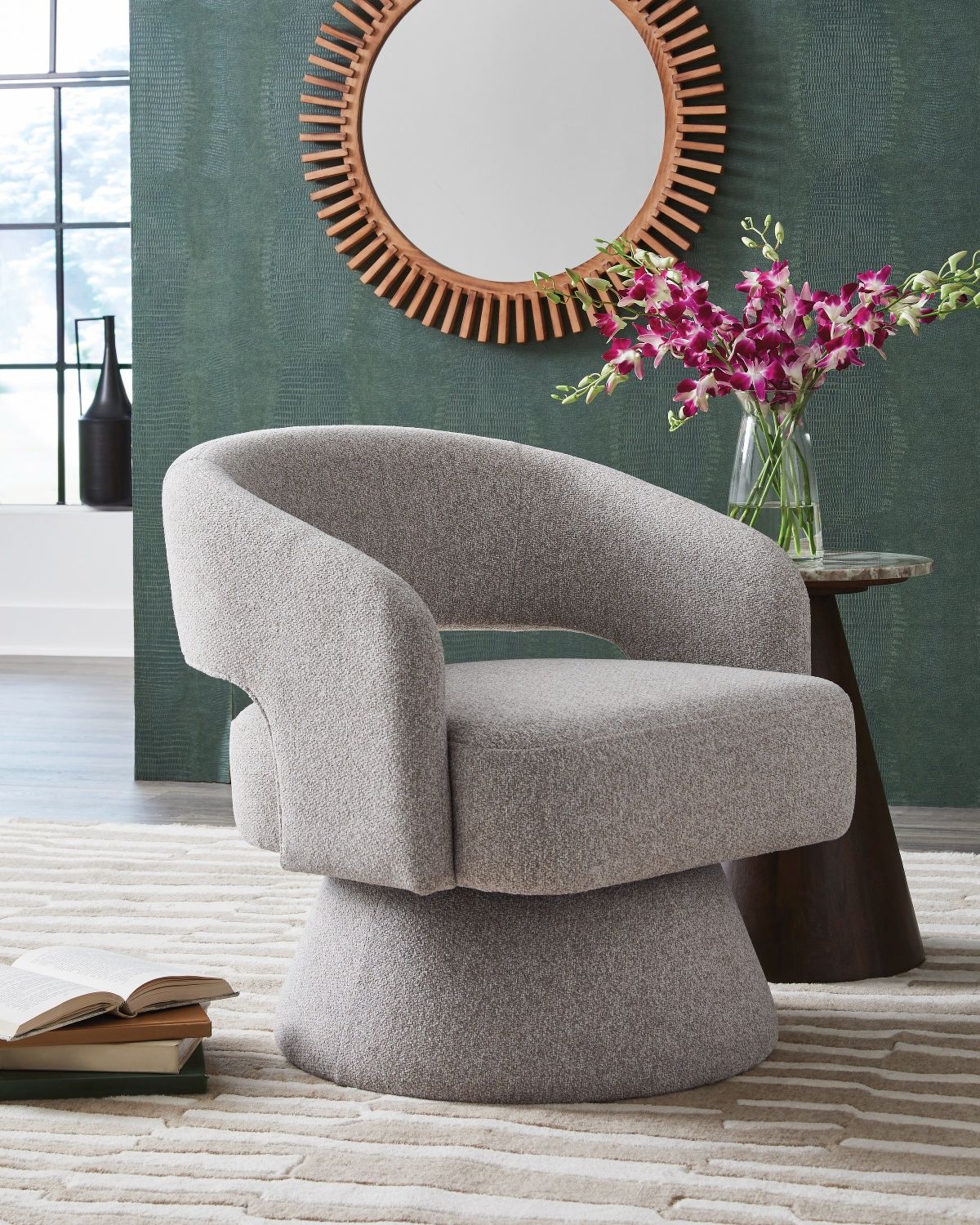 Nashkins Swivel Accent Chair In Pebble A3000757